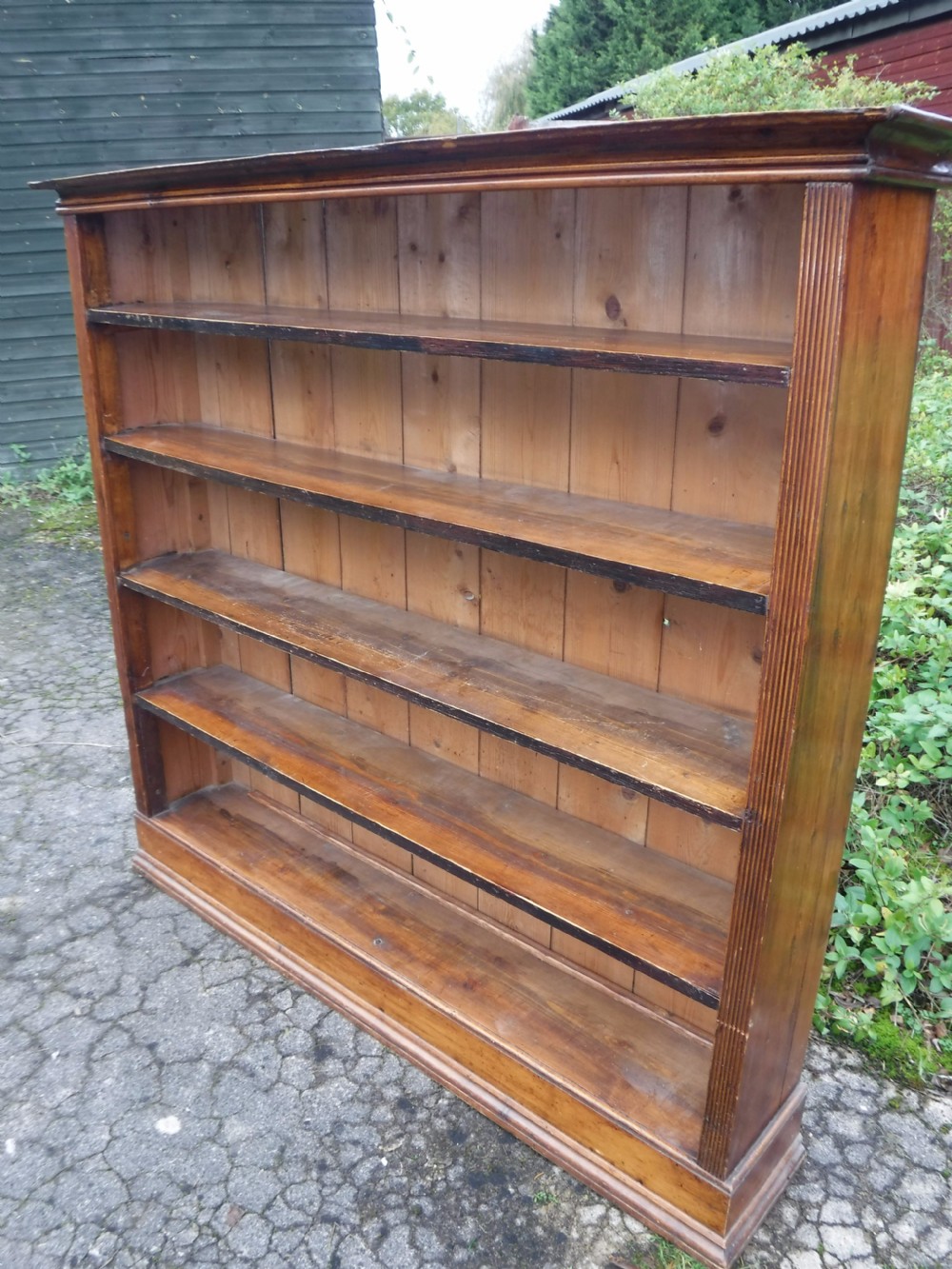 Useful 19th century country house pine open front bookcase View IV
