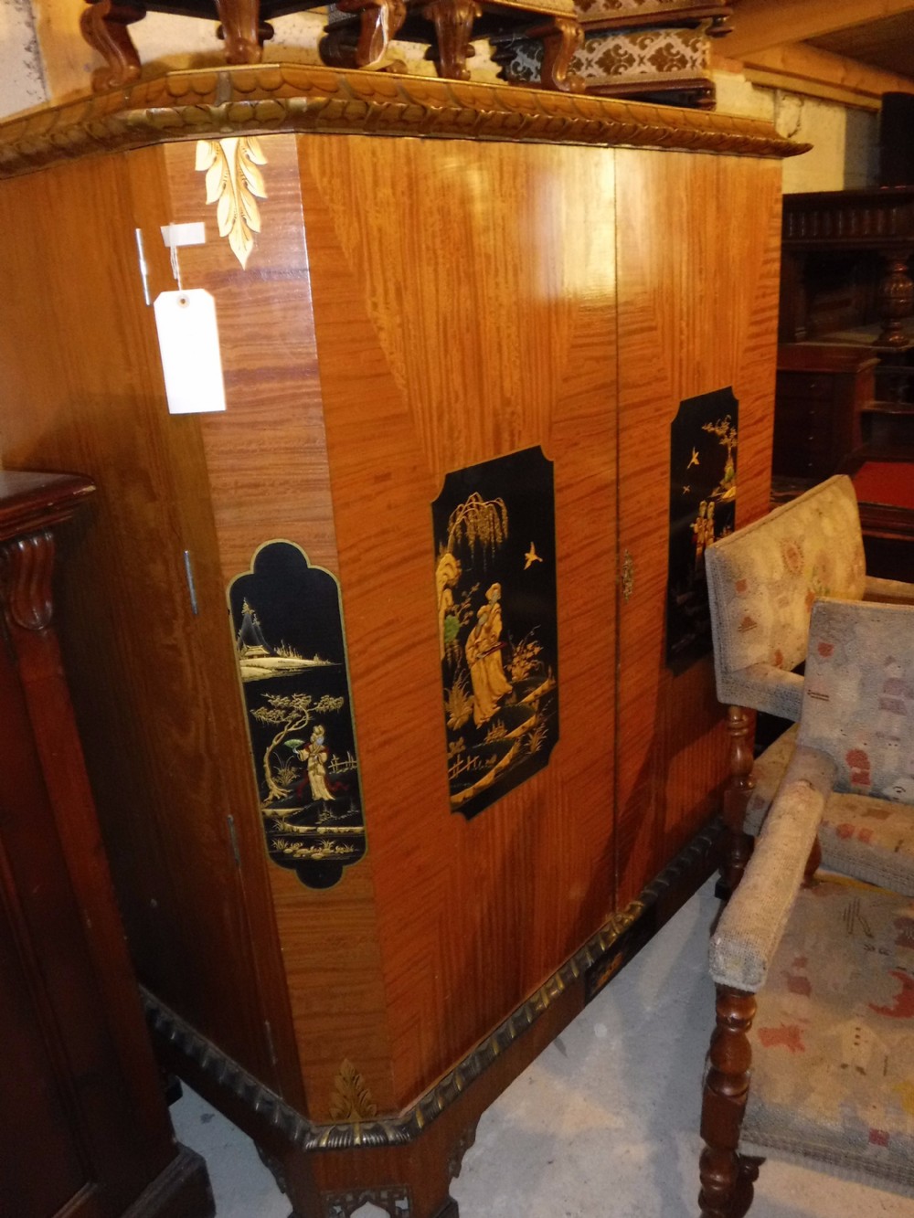 Large early 20th century satinwood cocktail cabinet,fitted interior. View II