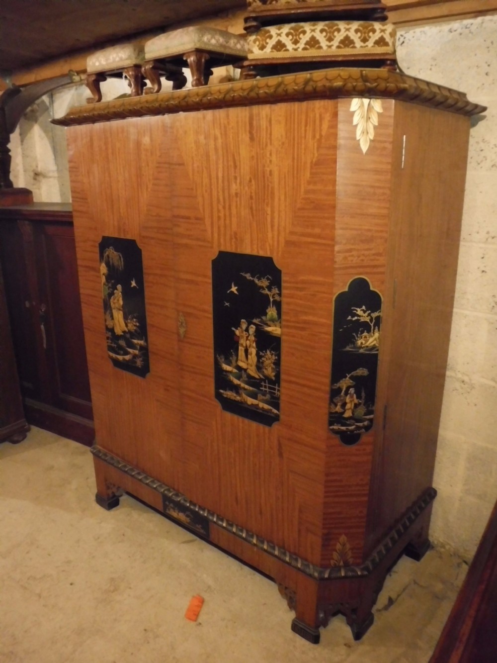 Large early 20th century satinwood cocktail cabinet,fitted interior. View V