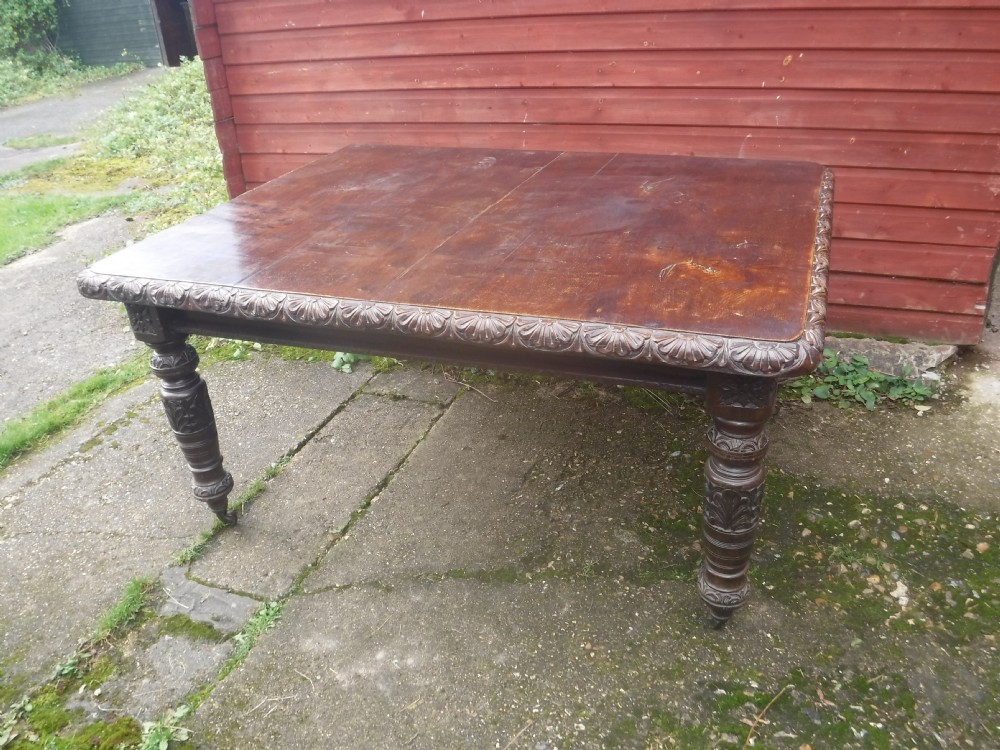  Victorian carved oak extending 10 seater dining kitchen table View V