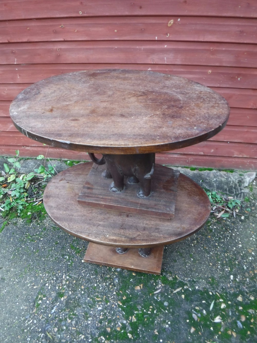 Pair of  teak carved elephant oval occasional tables View III