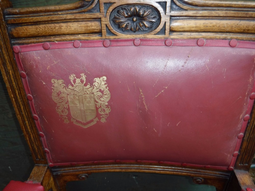Large  oak frame  desk armchair with  coat of arms View IV