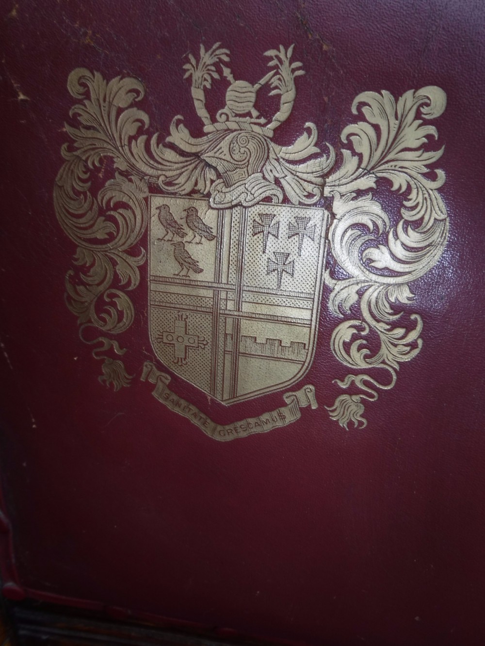 Large  oak frame  desk armchair with  coat of arms View V