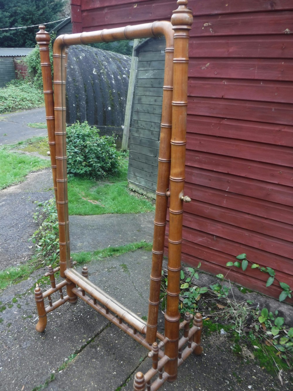 Good sized 19th century simulated bamboo cheval mirror View III