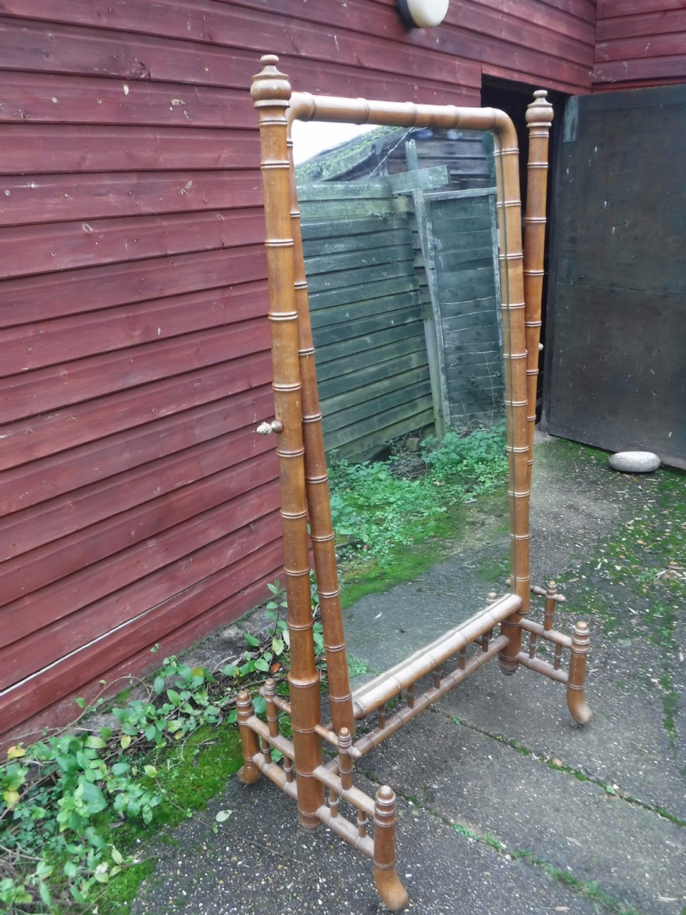 Good sized 19th century simulated bamboo cheval mirror View IV