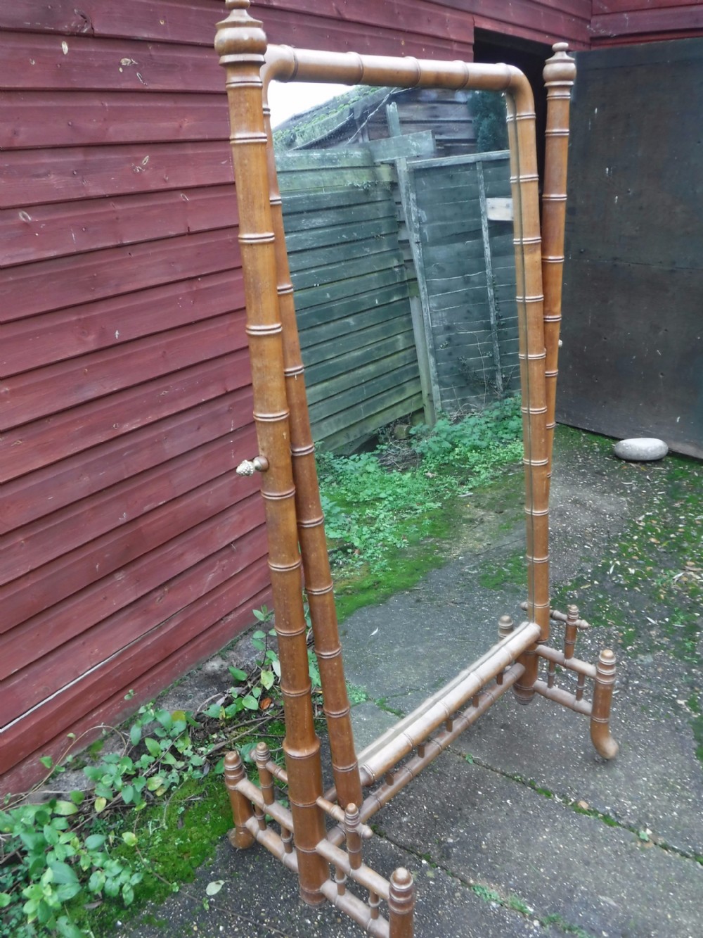 Good sized 19th century simulated bamboo cheval mirror View VIII