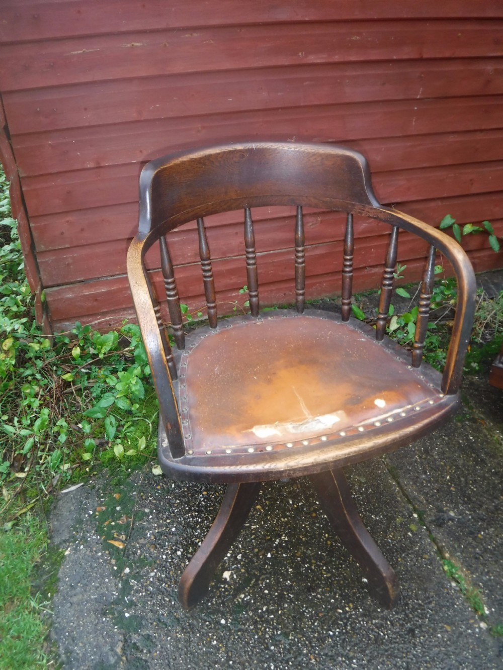 Oak  height adjustable and revolving desk armchair