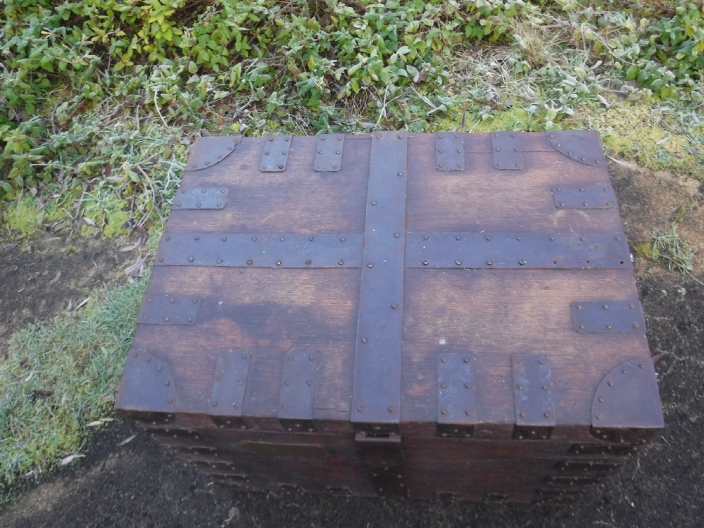 19th century oak metal bound silver chest View II