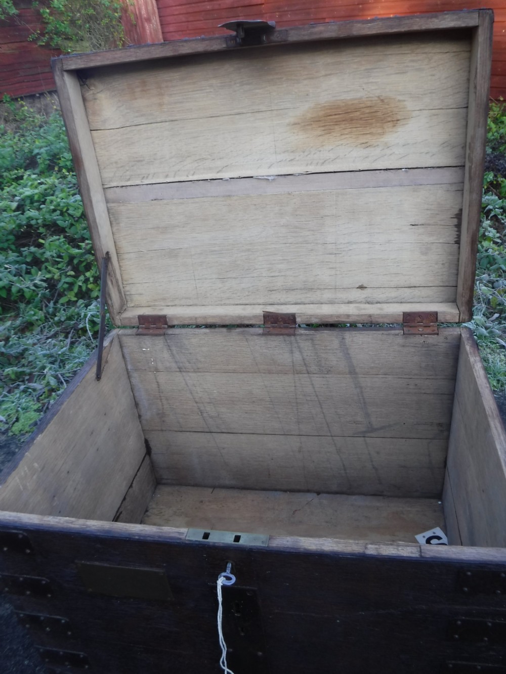 19th century oak metal bound silver chest View V