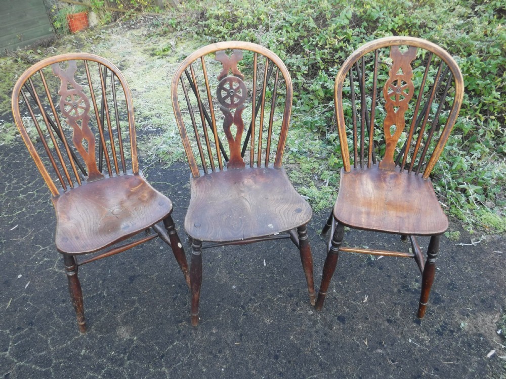 Pair of Early Victorian Windsor wheel back chairs View X