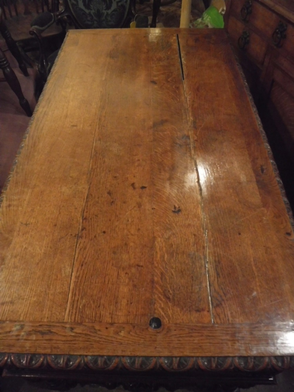 Late 19th century carved oak writing desk View VI