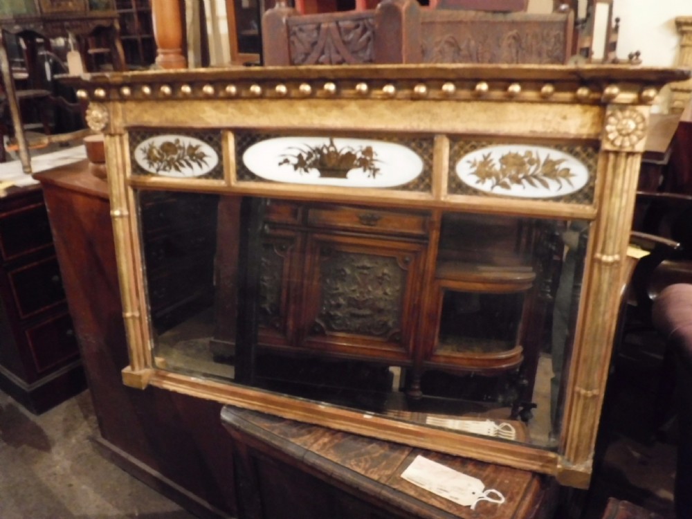 19th century gilt and decorated overmantel mirror View II