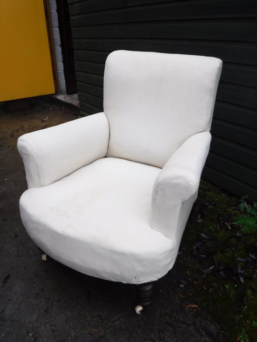  Upholstered armchair with salmon pink loose cover View III