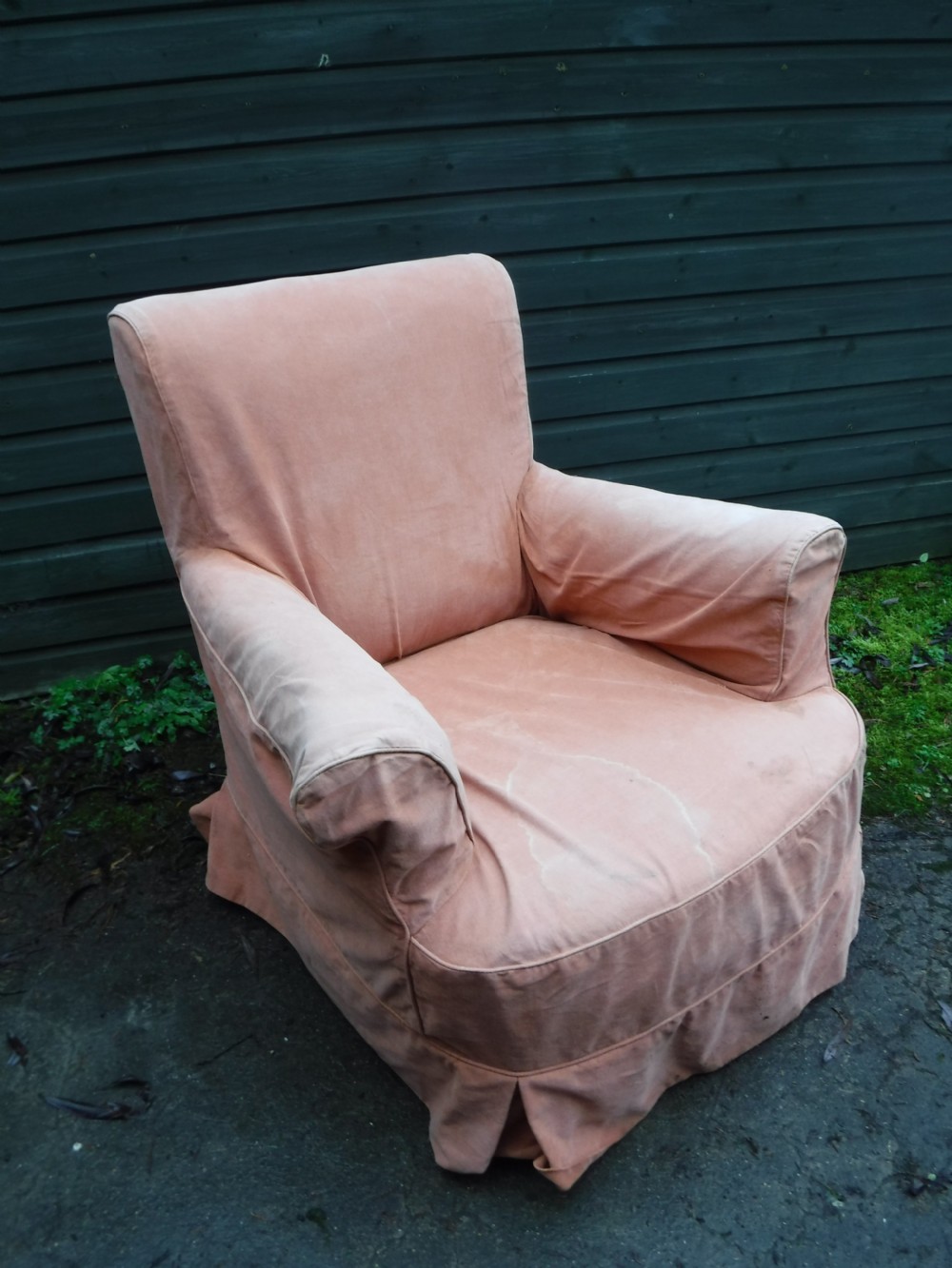  Upholstered armchair with salmon pink loose cover View IV