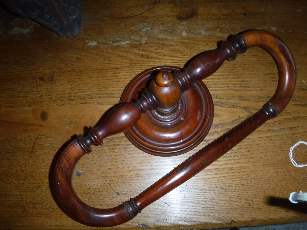 Late 19th century mahogany wall mounted towel rail. View V