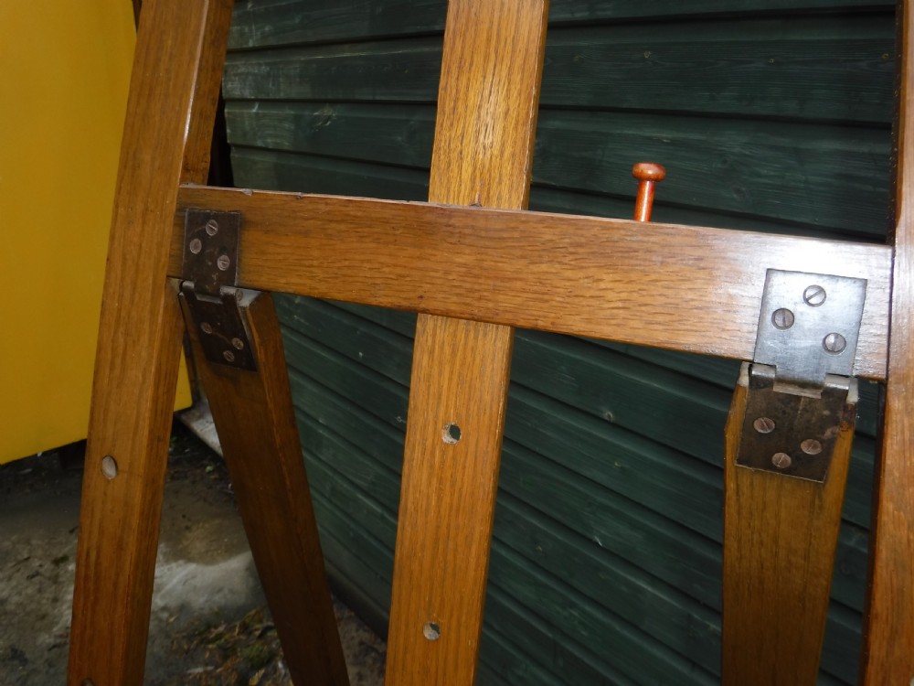 Unusual early 20th century oak extending picture display easel View IV