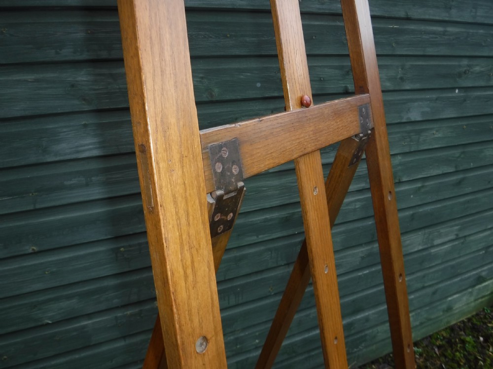 Unusual early 20th century oak extending picture display easel View VII