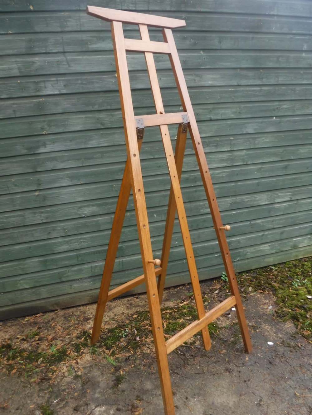 Unusual early 20th century oak extending picture display easel View VIII