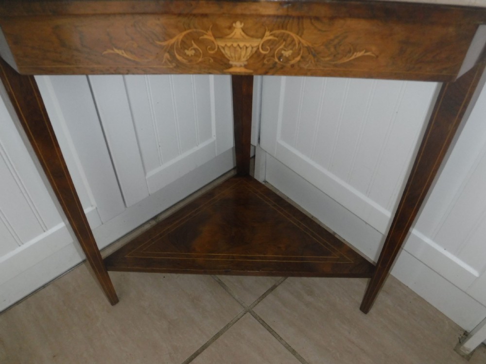 Useful Edwardian inlaid rosewood corner occasional table View III