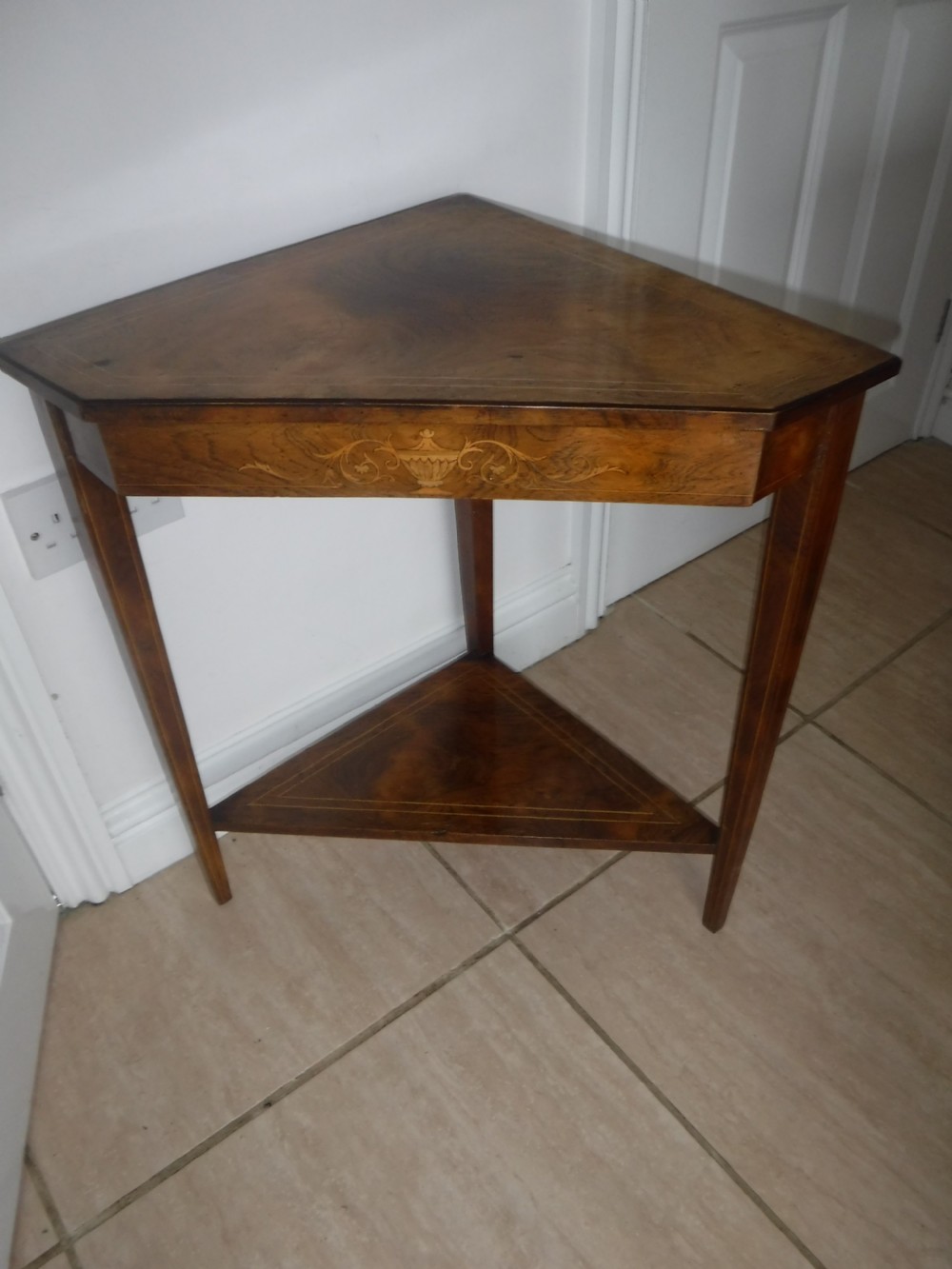 Useful Edwardian inlaid rosewood corner occasional table View IV