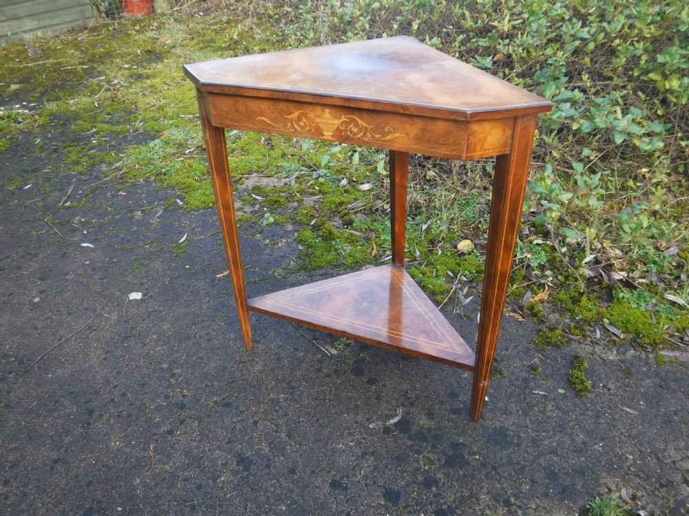 Useful Edwardian inlaid rosewood corner occasional table