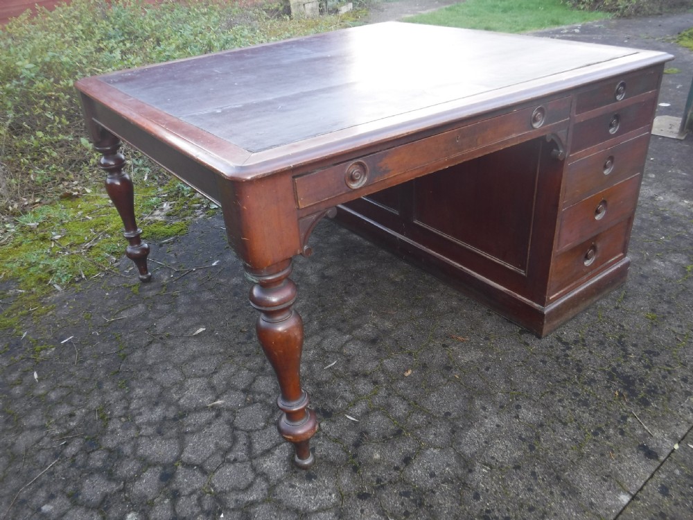 Late 19th century mahogany pedestal partners writing desk View VI