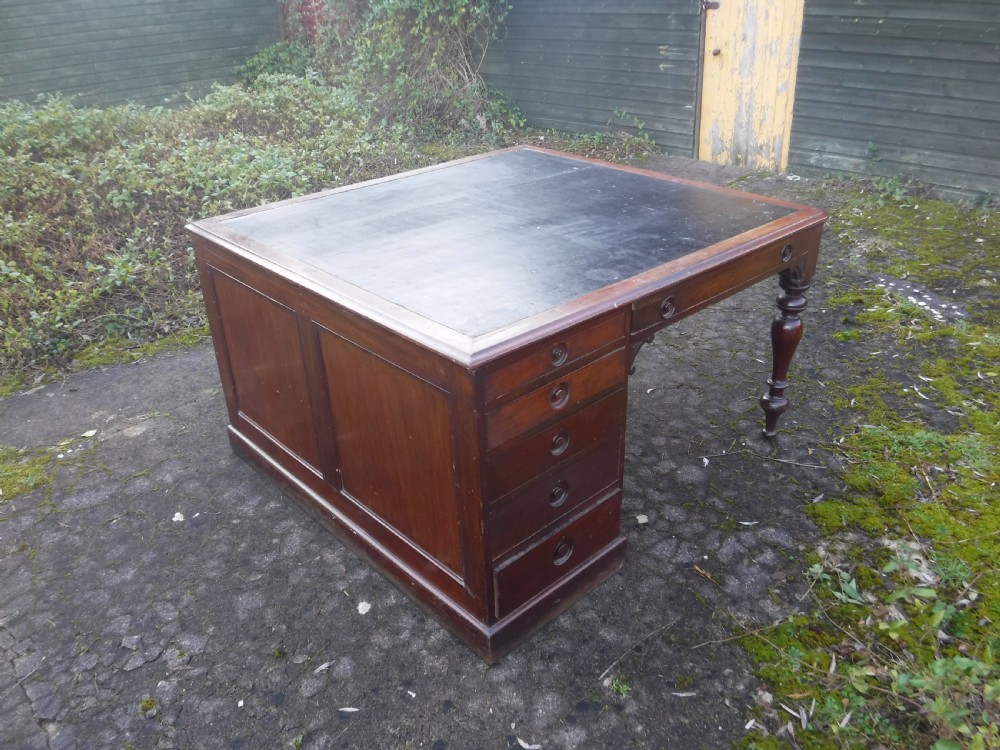 Late 19th century mahogany pedestal partners writing desk View VIII