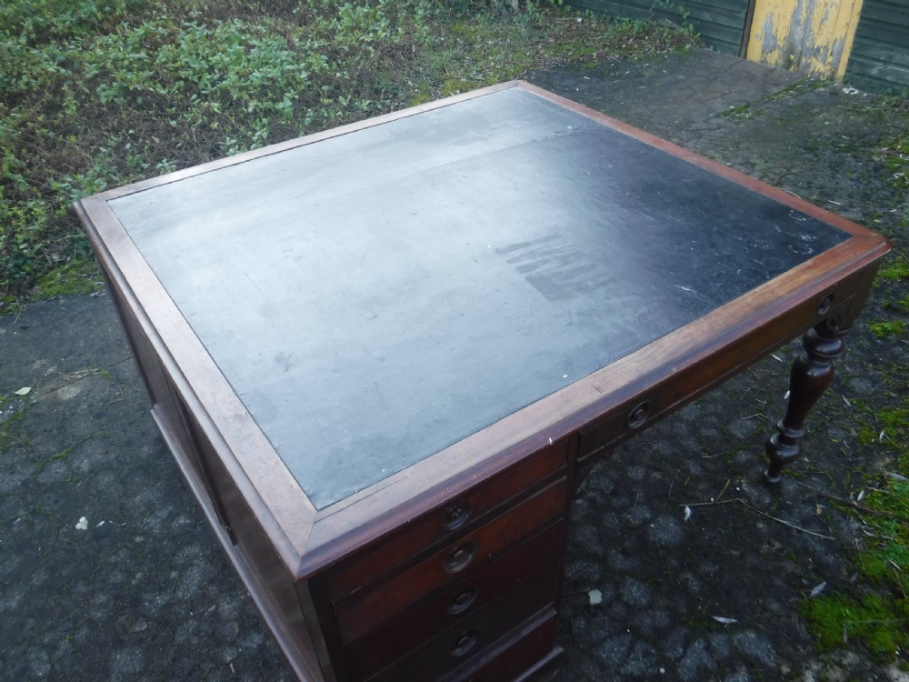 Late 19th century mahogany pedestal partners writing desk View IX