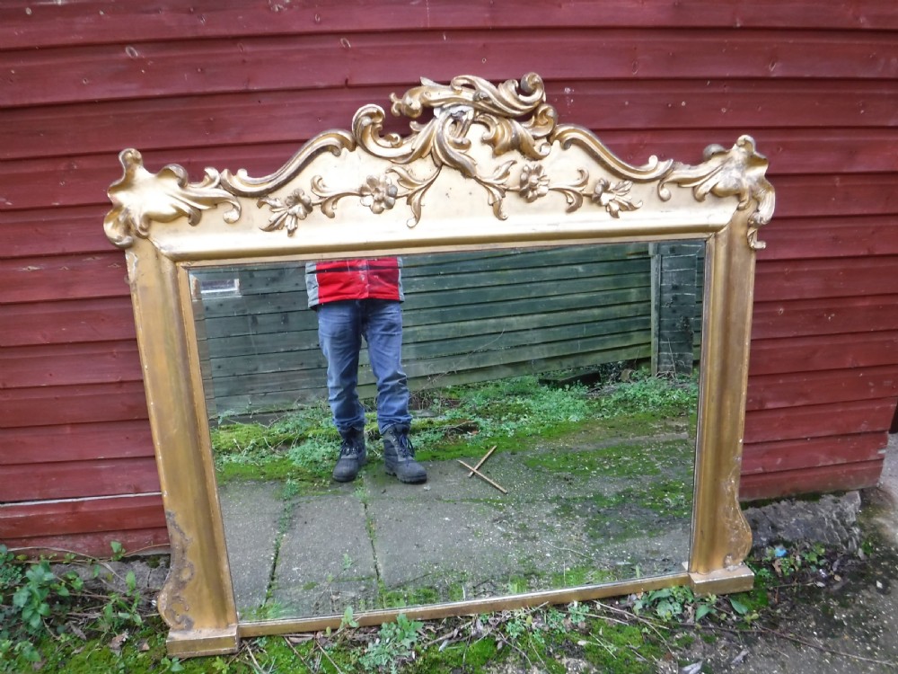 Late 19th century carved gilded frame  overmantel mirror