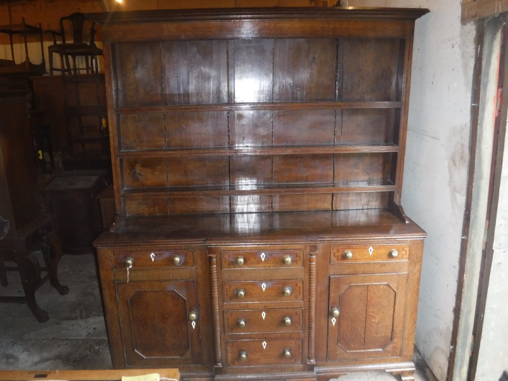 Early 19th century oak and inlaid 2 part dresser View X