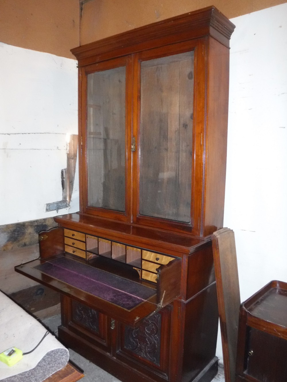 Late Victorian walnut secretaire bookcase View II
