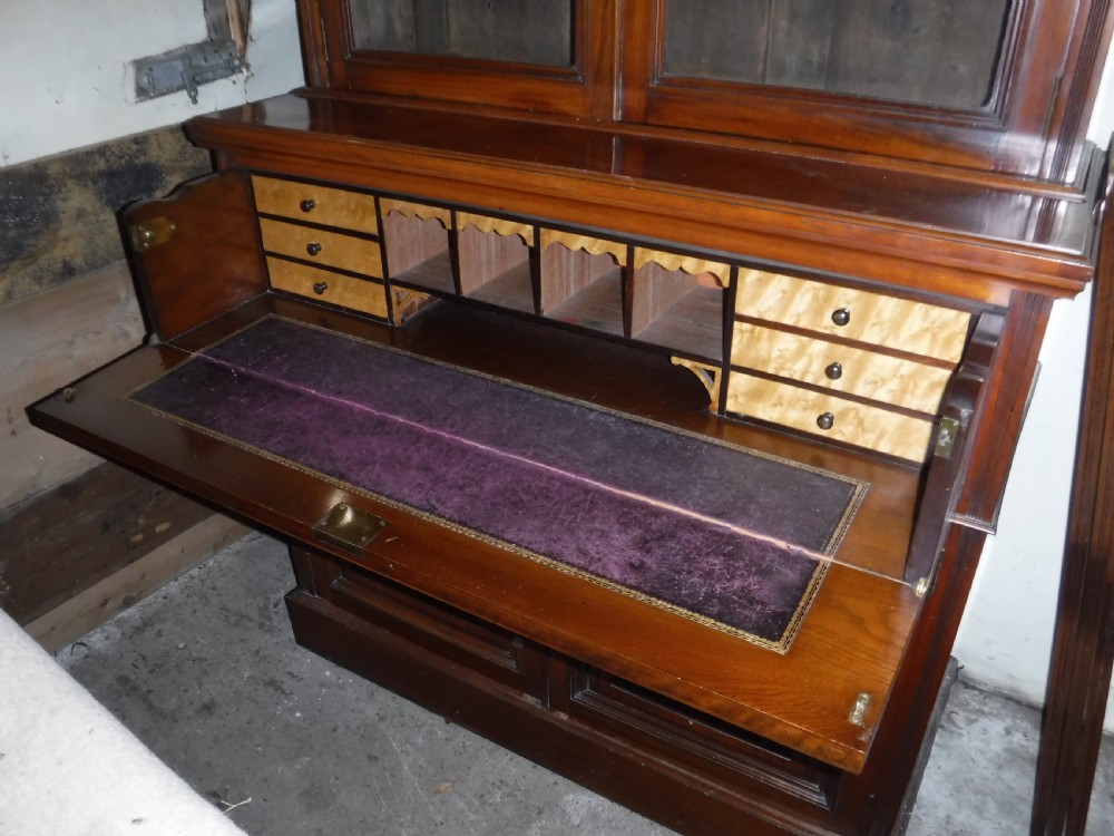 Late Victorian walnut secretaire bookcase View IV