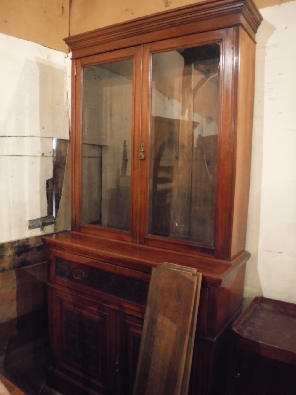 Late Victorian walnut secretaire bookcase View IX