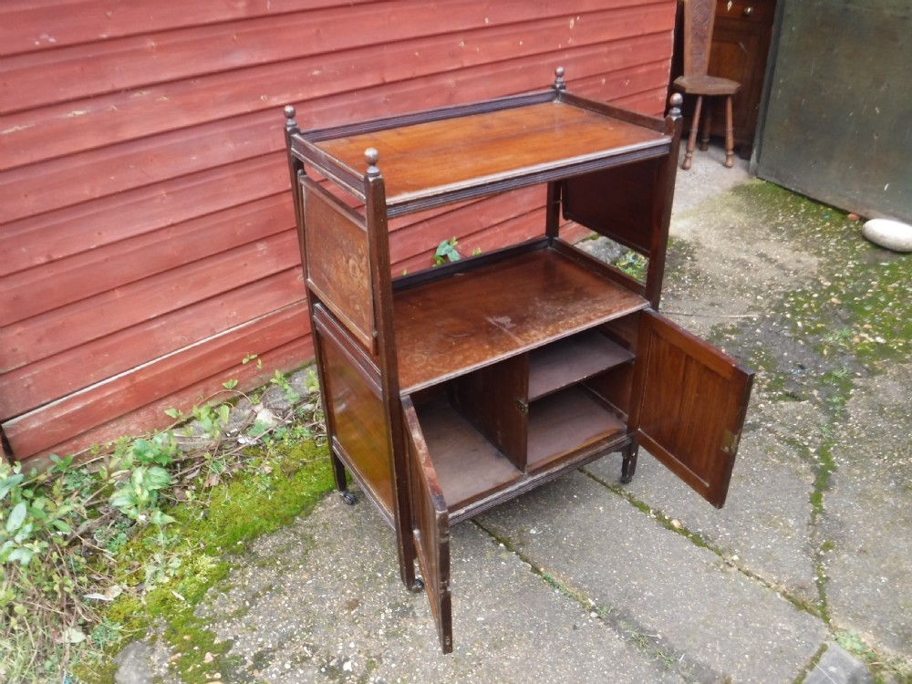 Edwardian walnut tea shop serving trolley View II
