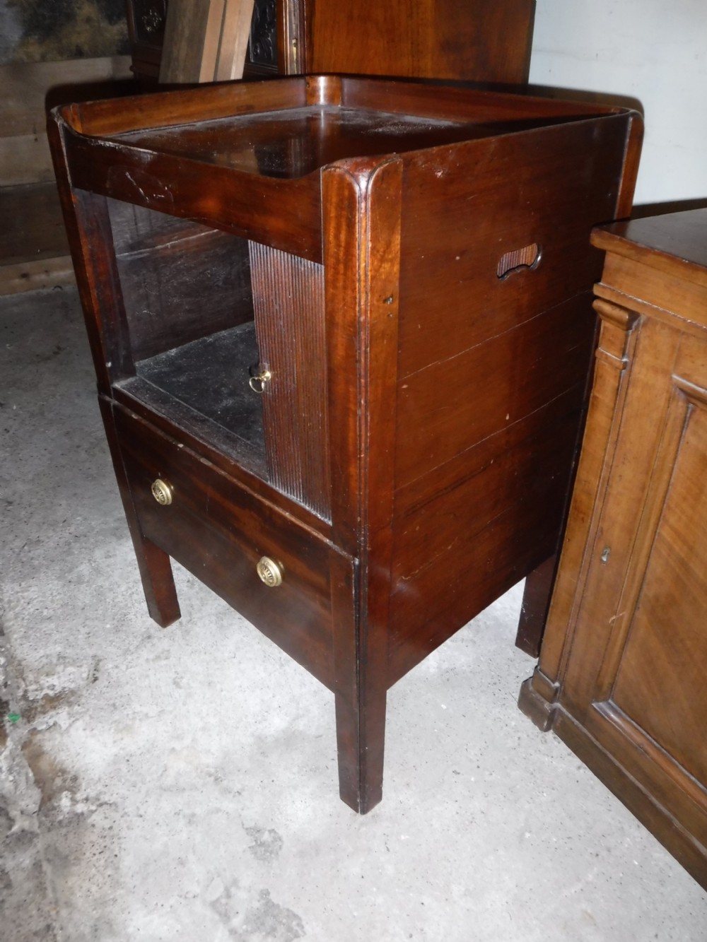 Late  Georgian mahogany tambour front bedside cabinet View IV