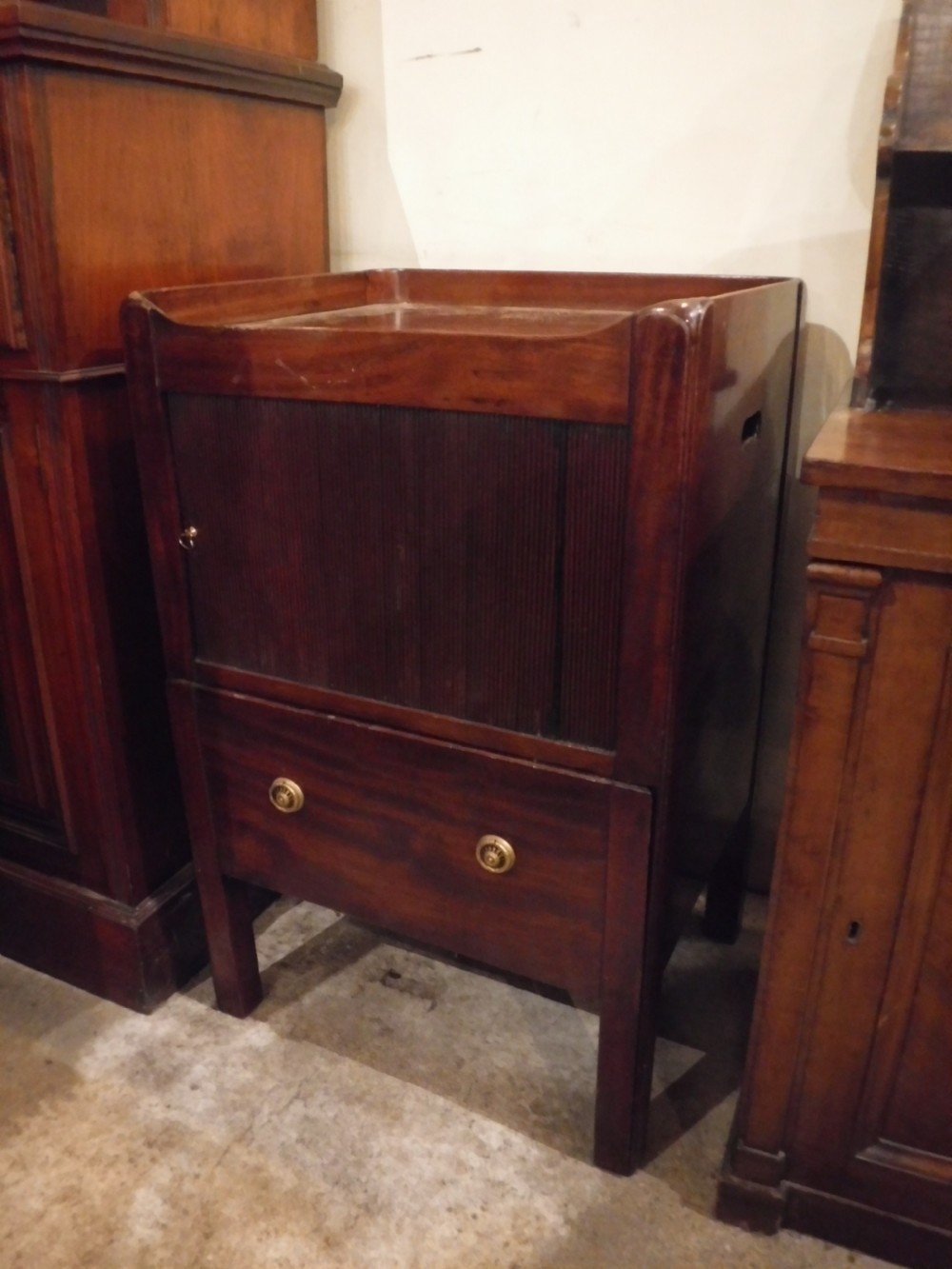 Late  Georgian mahogany tambour front bedside cabinet View V