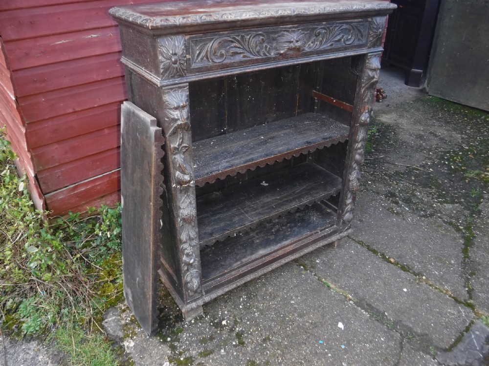Victorian carved oak open front  