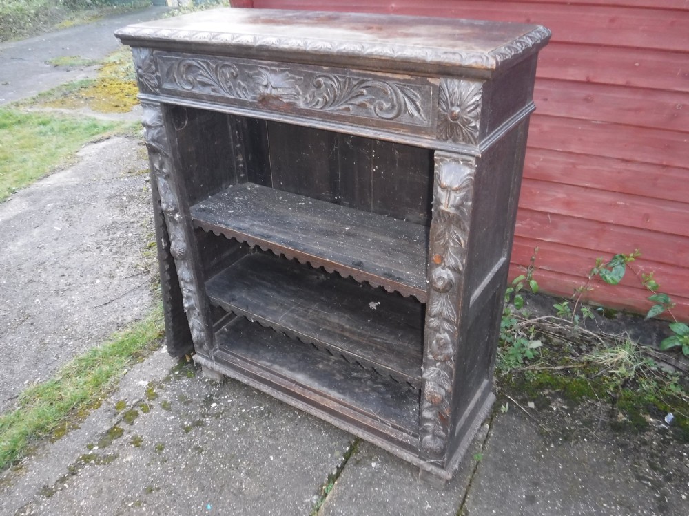 Victorian carved oak open front  