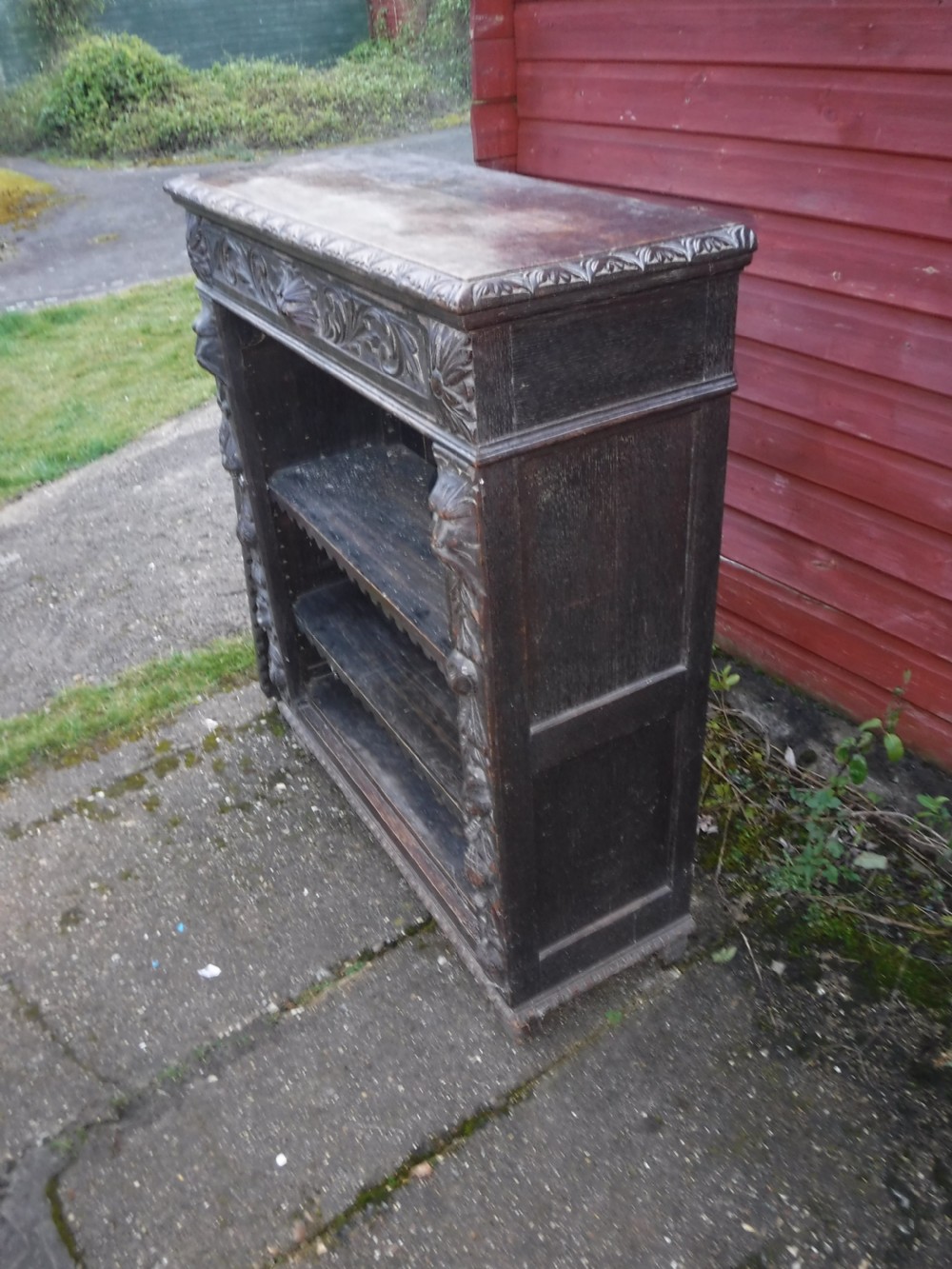 Victorian carved oak open front  