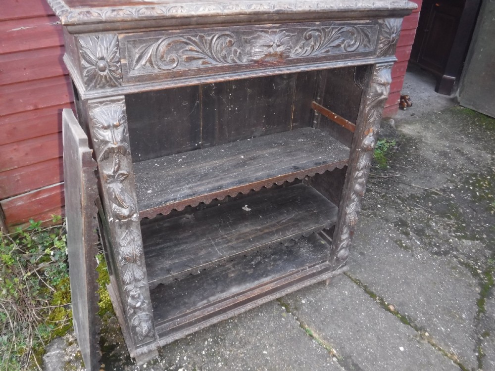 Victorian carved oak open front  