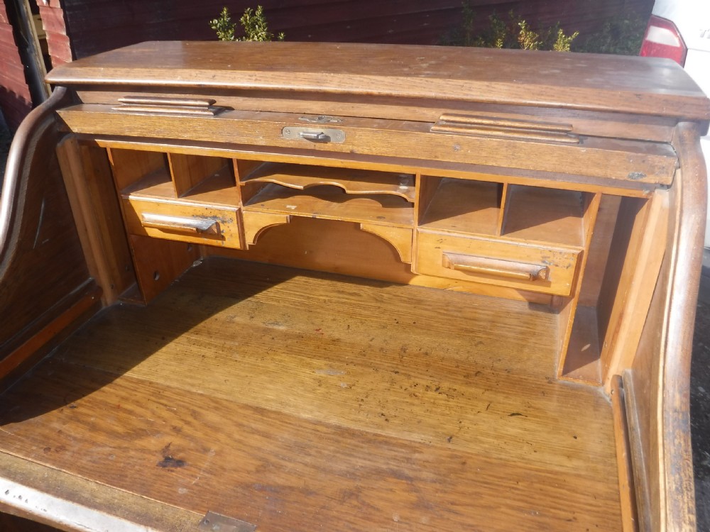 Early 20th century tambour top single pedestal desk View II
