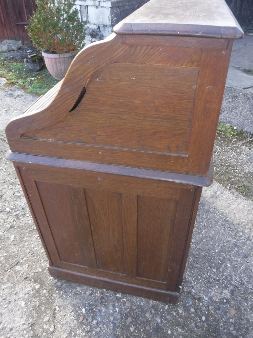 Early 20th century tambour top single pedestal desk View V
