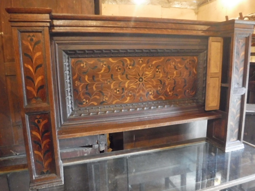 Antique inlaid oak overmantel View II