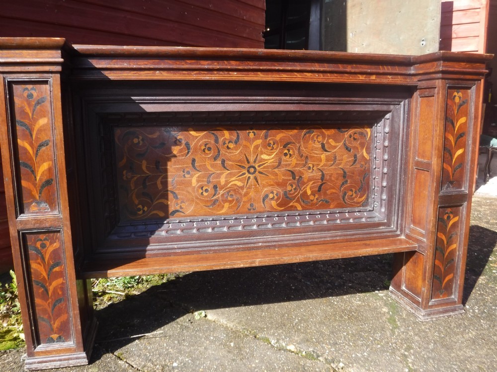 Antique inlaid oak overmantel View III