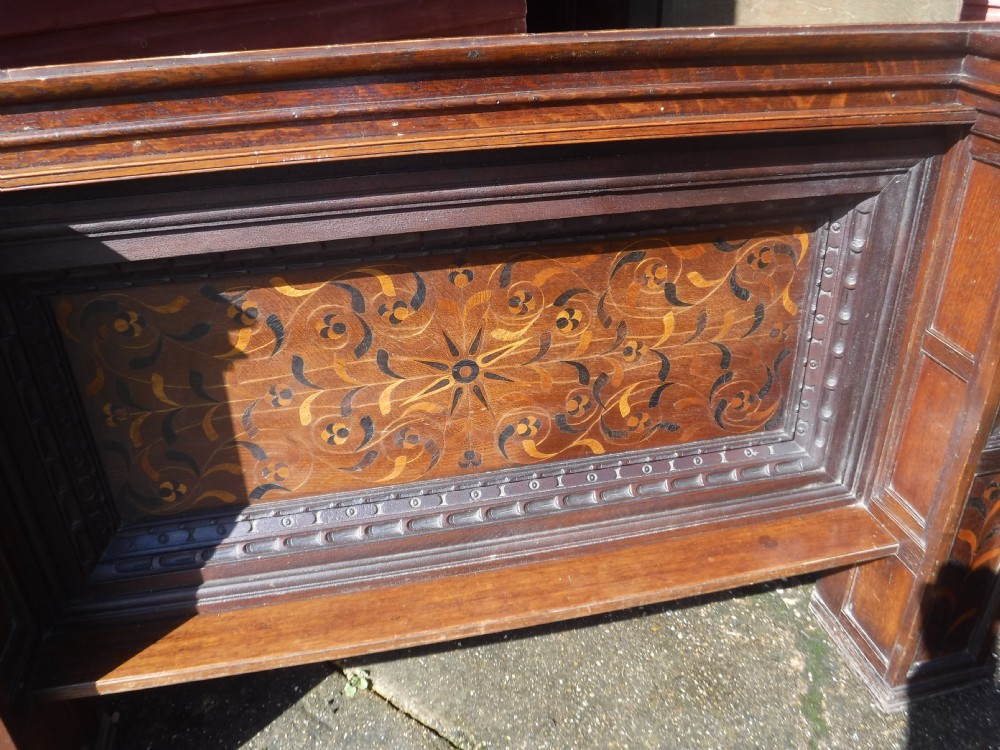 Antique inlaid oak overmantel View XIV