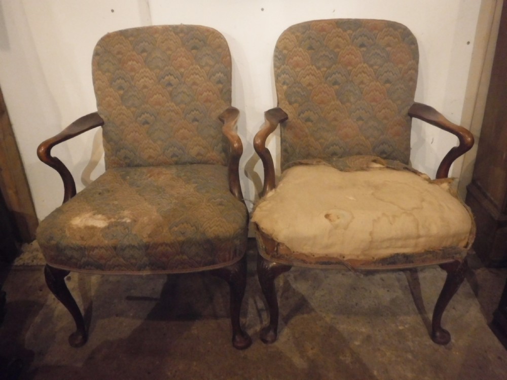 Pair of early 20th century walnut desk armchairs View II