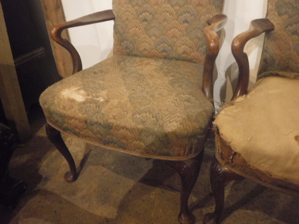 Pair of early 20th century walnut desk armchairs View IV