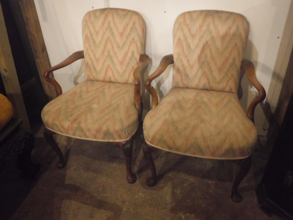Pair of early 20th century walnut desk armchairs View II