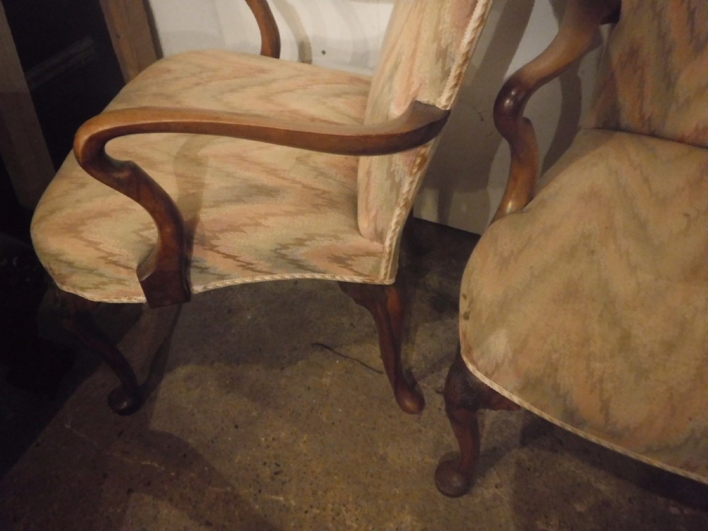 Pair of early 20th century walnut desk armchairs View III