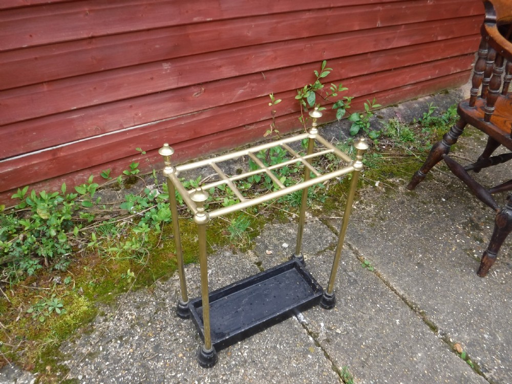 19th century polished brass and iron 8 division stick stand View II